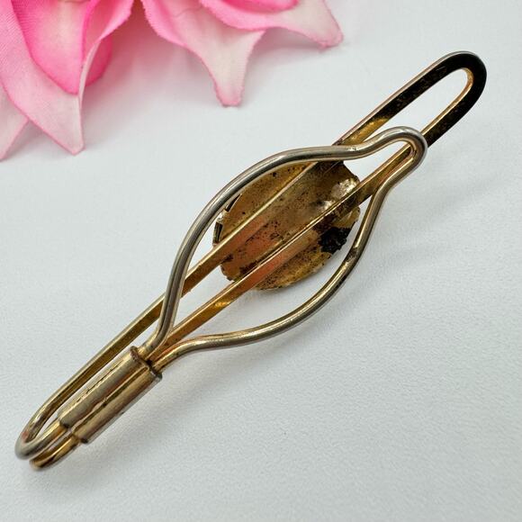 Vintage Gold Flake Turquoise Chip Tie Clip Unique Southwestern Retro Unsigned - Picture 7 of 11